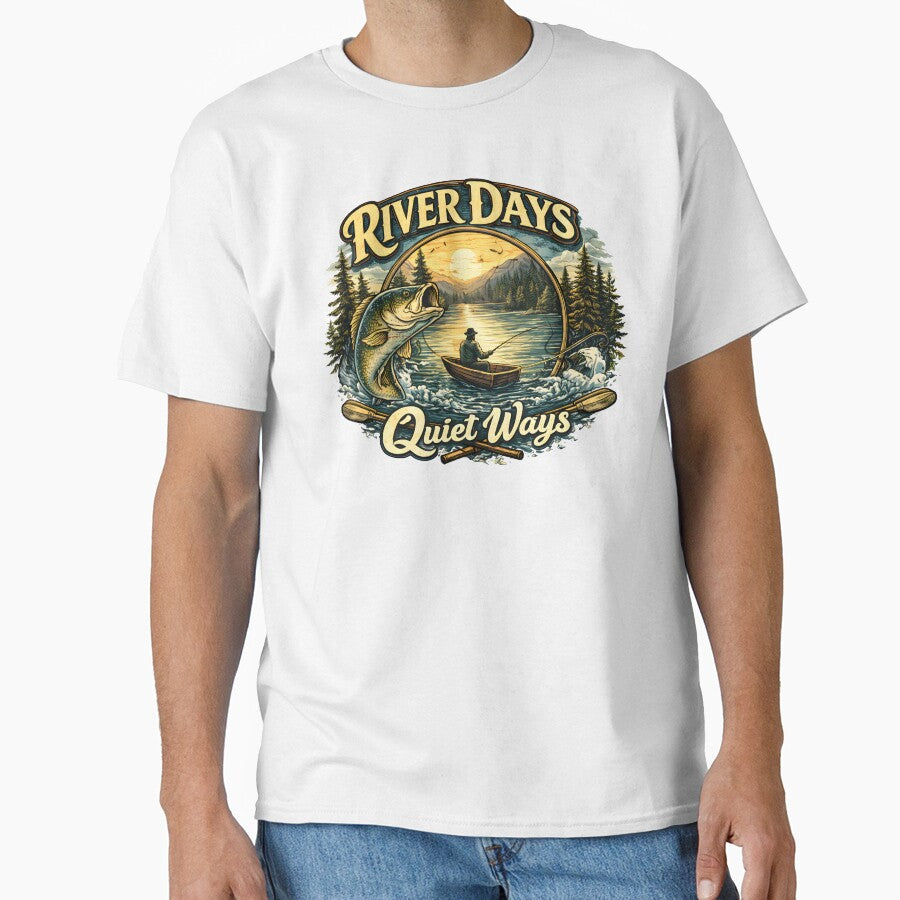River Days Quiet Ways – Peaceful Fishing Nature Illustration by SVALANART