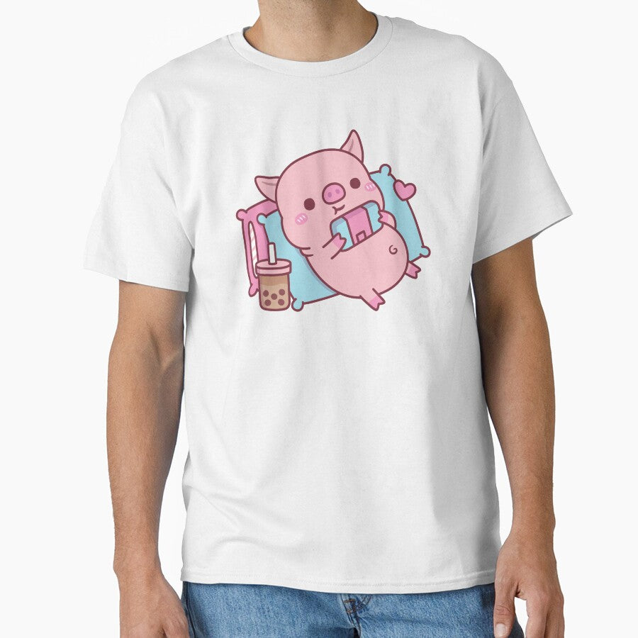 Cute Piggy Gamer Chilling With Video Games And Bubble Tea by rustydoodle