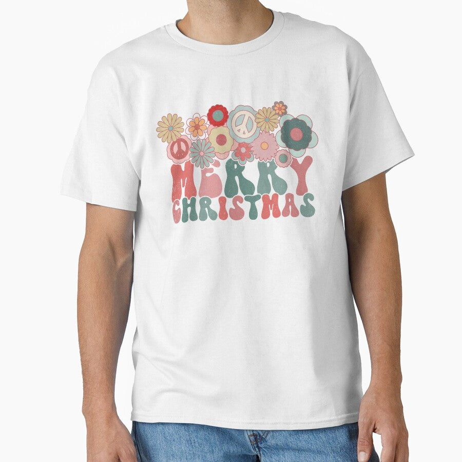 Groovy Retro Merry Christmas Flowers by ArtMeetsPizza