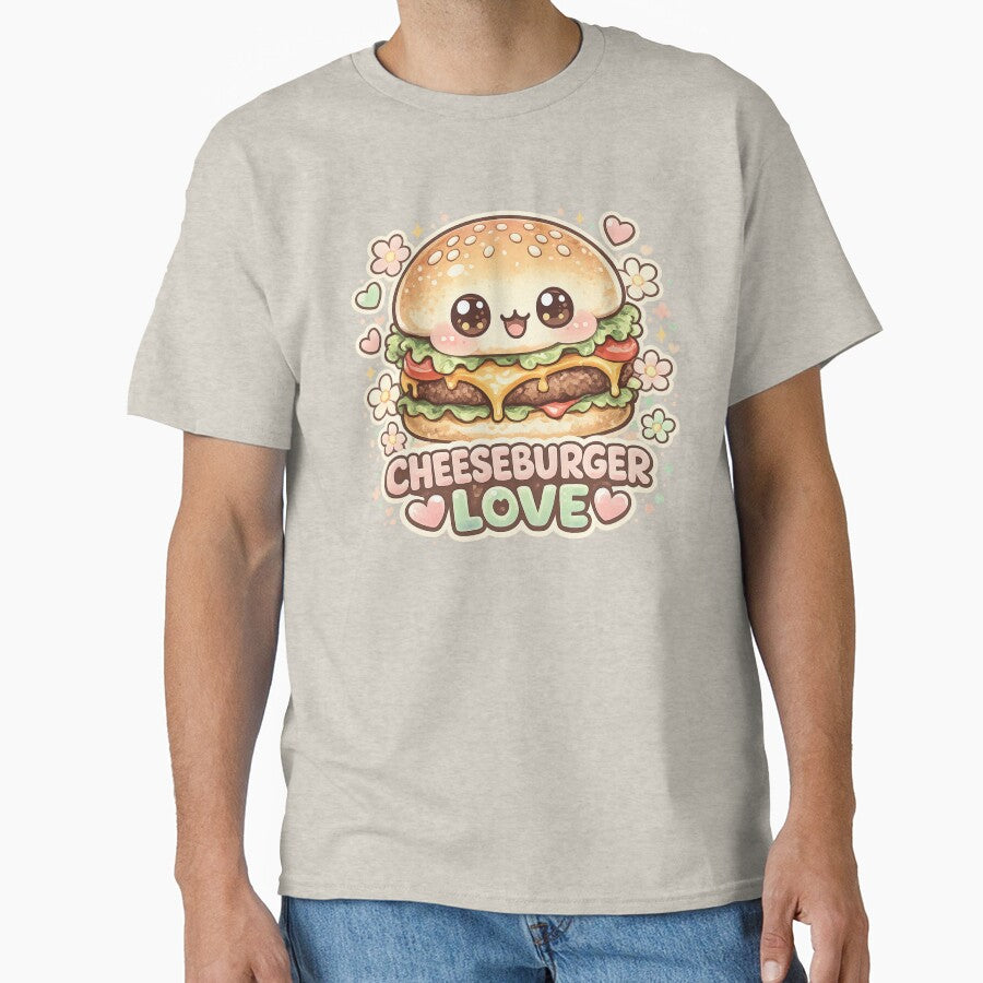 Cute Cheeseburger Love: Kawaii Adorable Food Art Character Hearts Design by irfanshikh