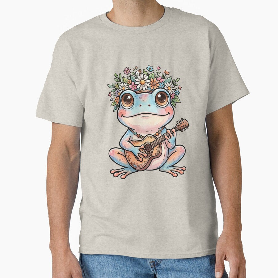 Cute Frog Playing Ukulele Floral Crown Kawaii Cottagecore Sticker by NeonKawaiiCo