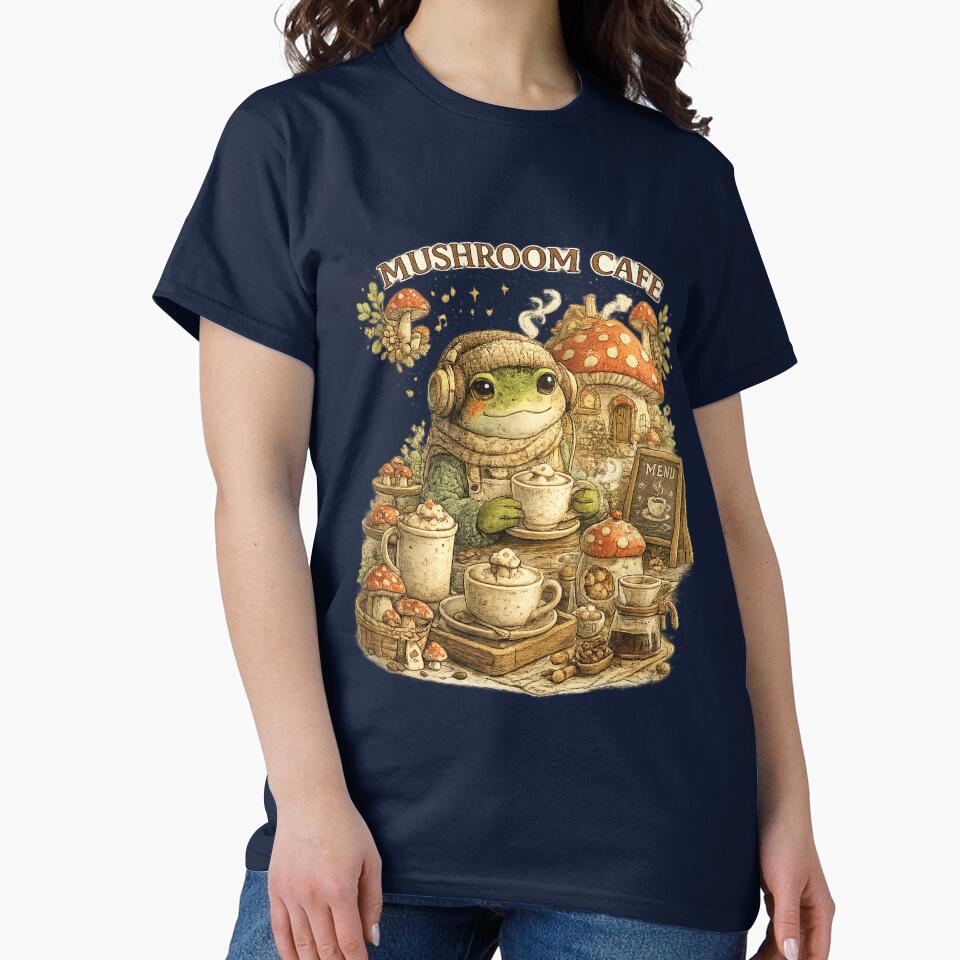 Mushroom Café Frog | Cozy Cottagecore Frog Coffee Lover Cute Forest Design by بيعها | Bee3ha