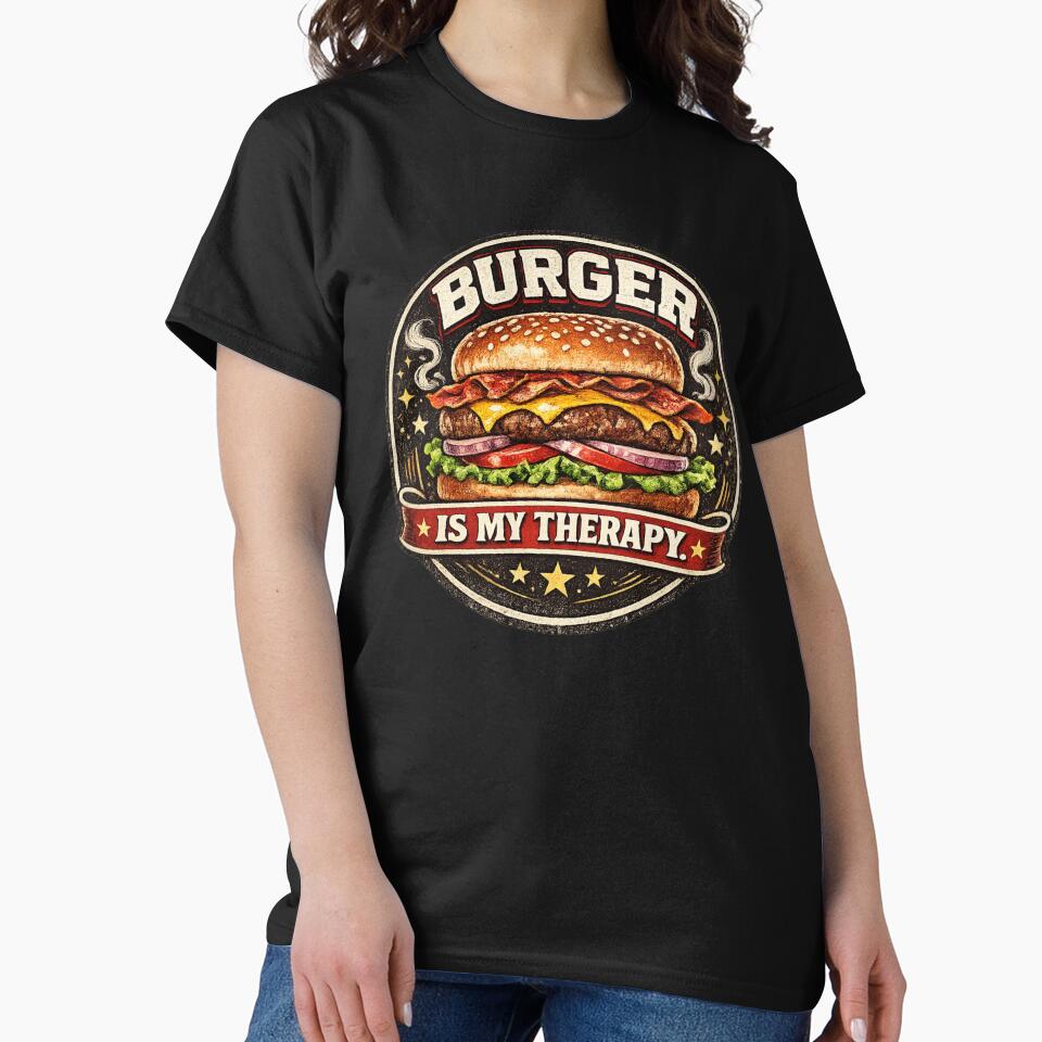 Burger Is My Therapy: Wellness Motivation Vintage Badge Design by irfanshikh