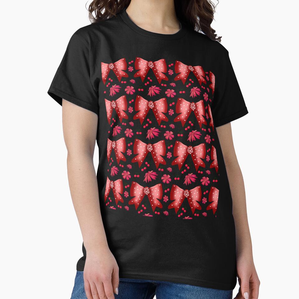 Cherry Bow Pattern Cute Red Aesthetic Coquette Style Floral Design by HopeAndHustle