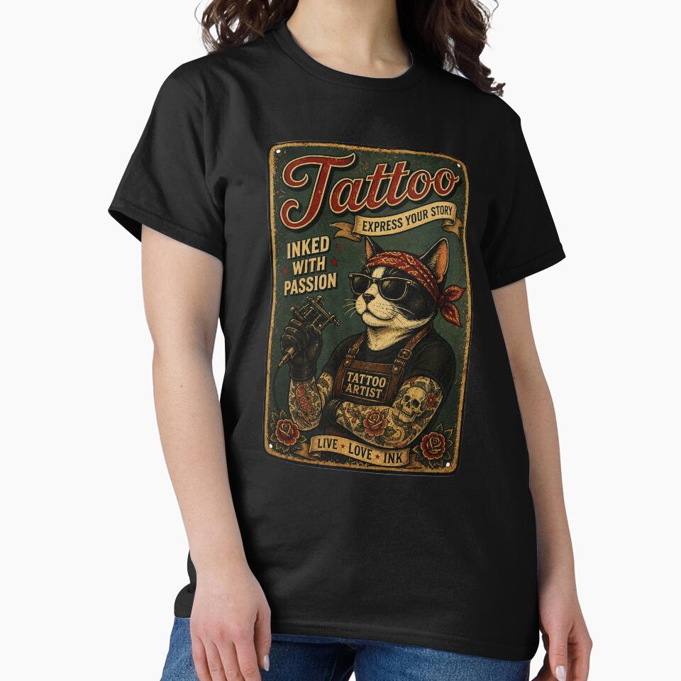 Vintage Tattoo Cat Artist Retro Ink Culture Streetwear by Modaozushi216