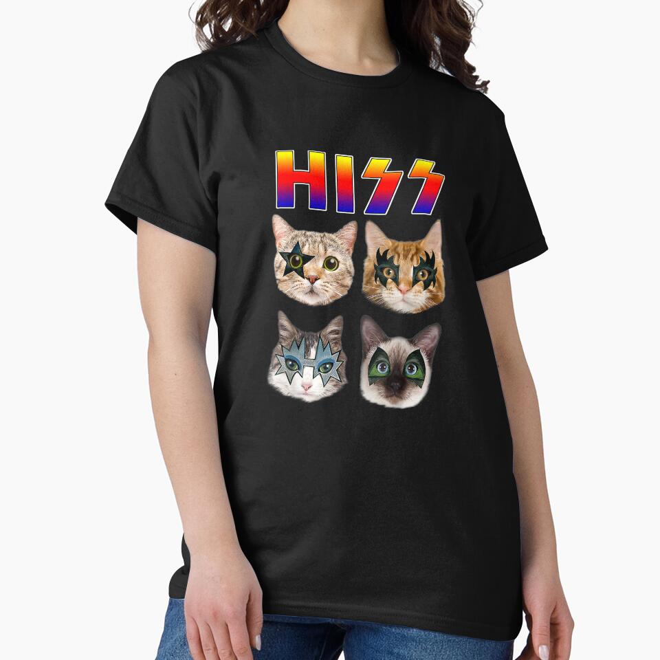 Hiss Funny Cats Kittens Rock Rockin Short Sleeve T-shirt Gift Tee Pun by Othinus