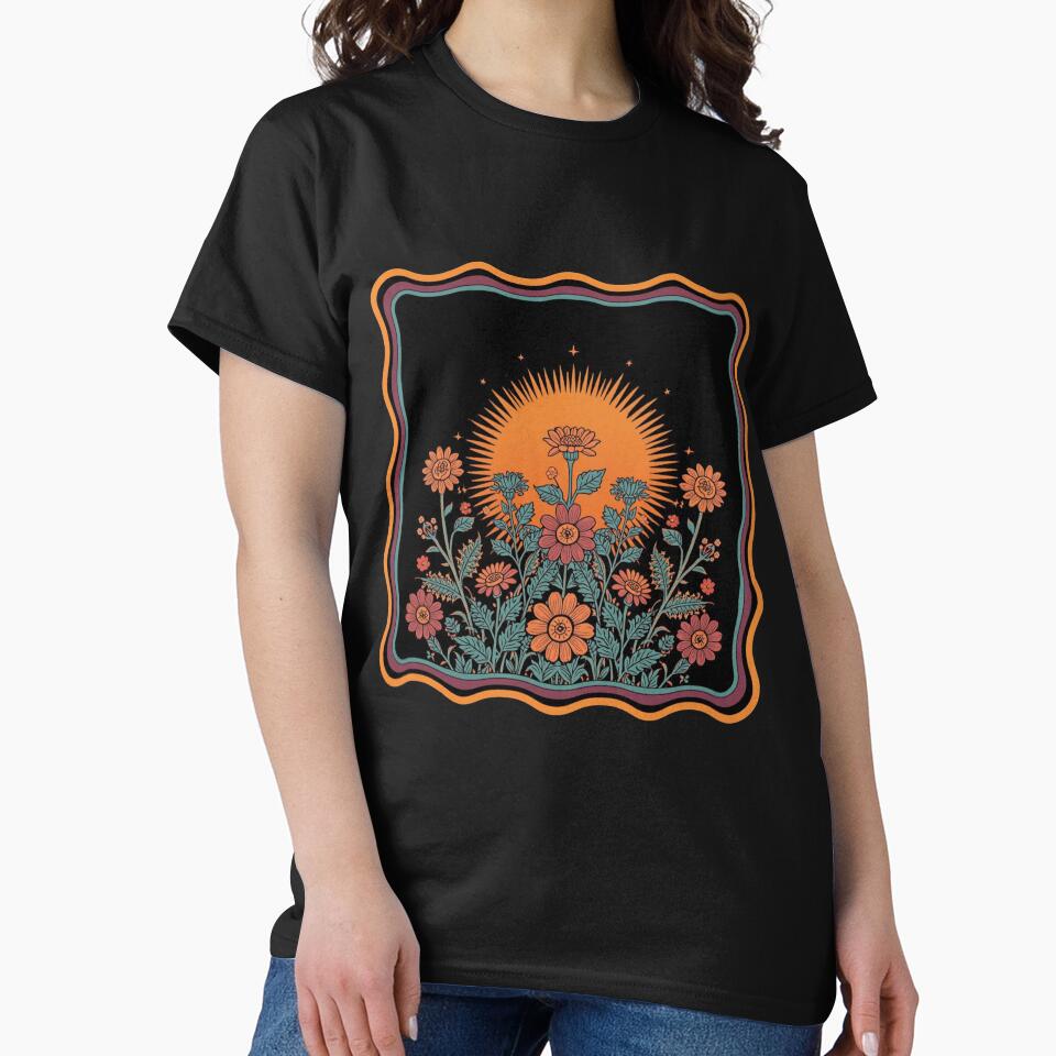 Retro Psychedelic Wildflowers with Radiant Sun by carthagia