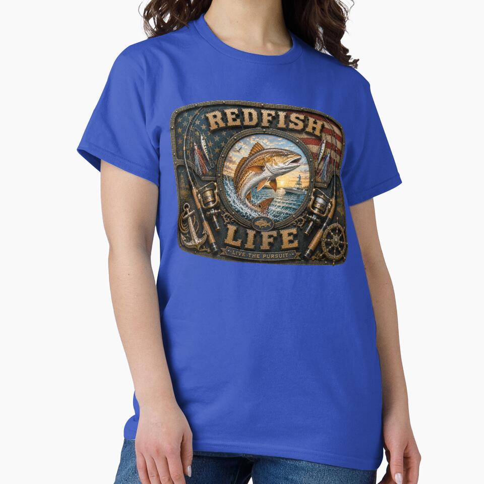 Redfish Life Live the Pursuit Saltwater Fishing American Flag Coastal Fishing Wall Art by artistwill