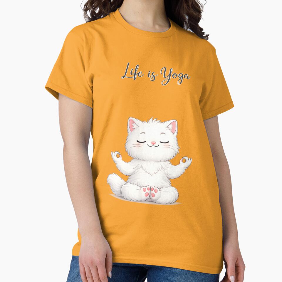 Life Is Yoga Cute White Persian Cat Yoga Meditation Design | Funny Cat Lover Gift by MimiSabu