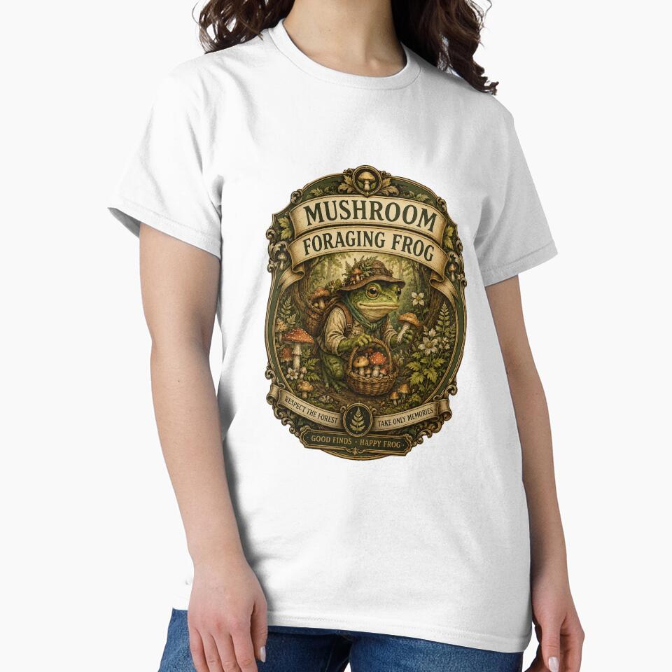 Mushroom Foraging Frog Vintage Woodland Cottagecore Frog Sticker by MrDev