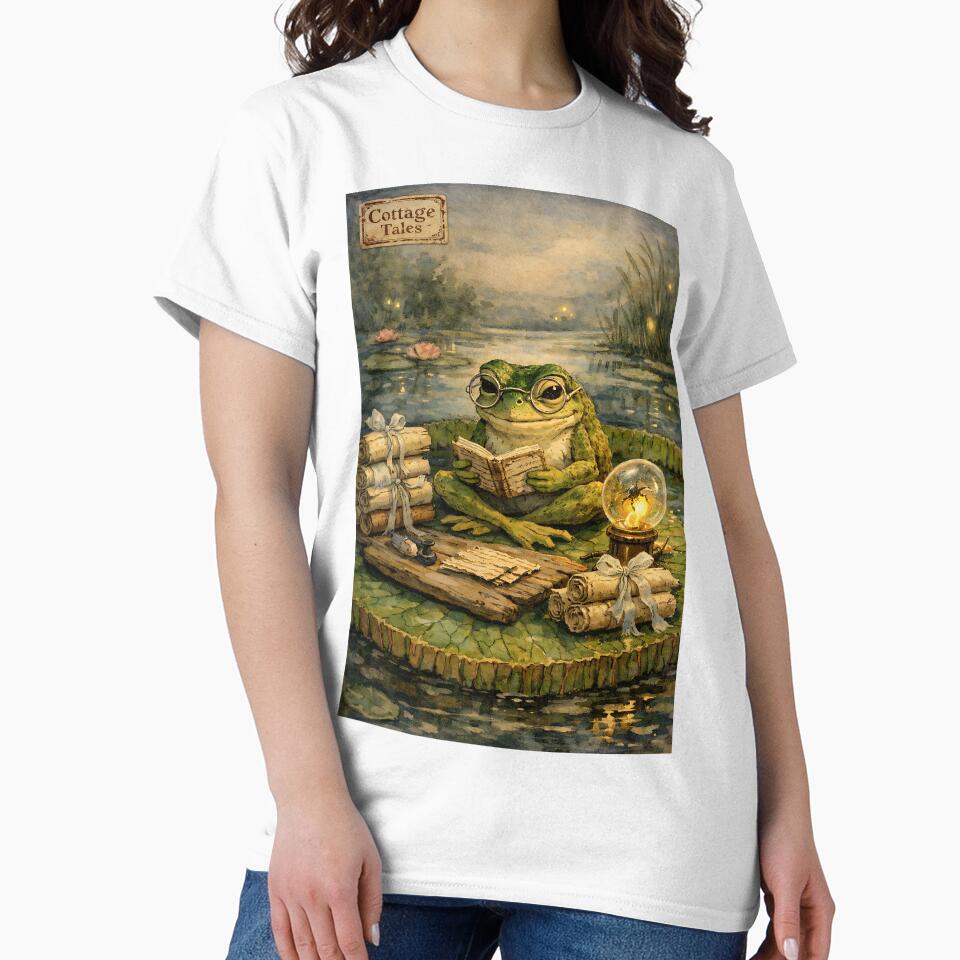 The Lily-Pad Librarian - Cottagecore Frog by bapupa