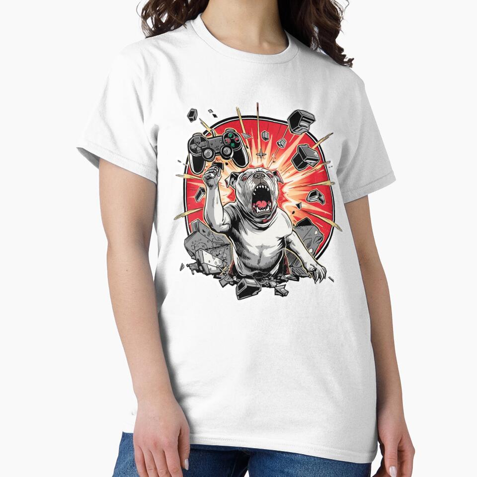 Angry Gamer Bulldog Smashing Controller Funny Art Print by Sky-bully
