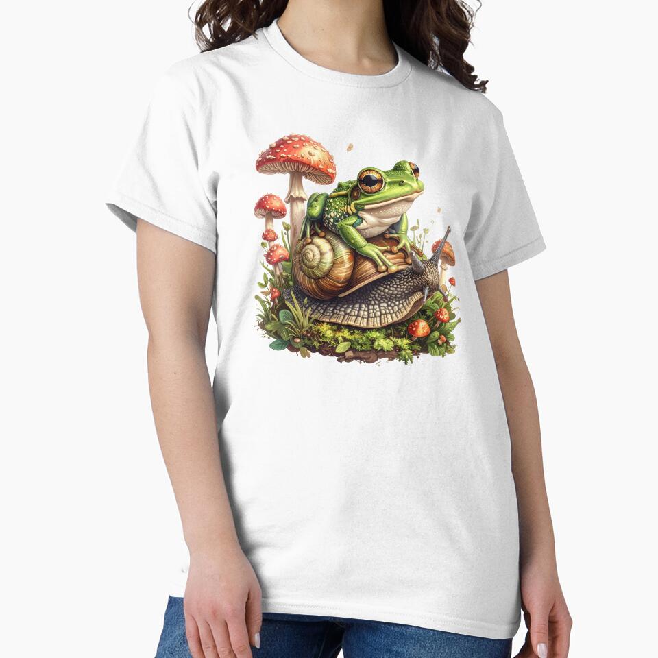 Cottagecore Frog Riding Snail Cute Kawaii Toadstool Mushroom Nature Design by AOG-DESIGNS