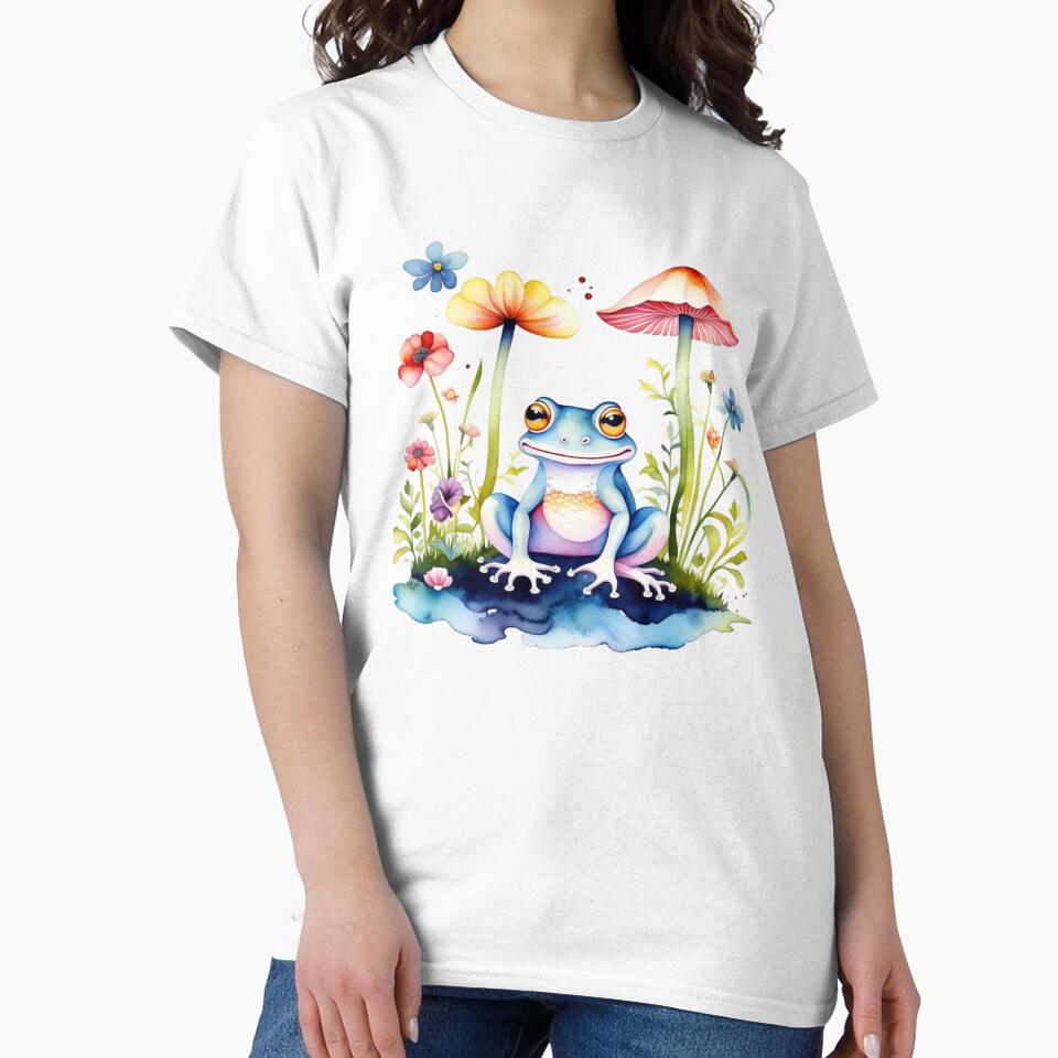 Cottagecore Frog With Mushrooms And Flowers by Khihi
