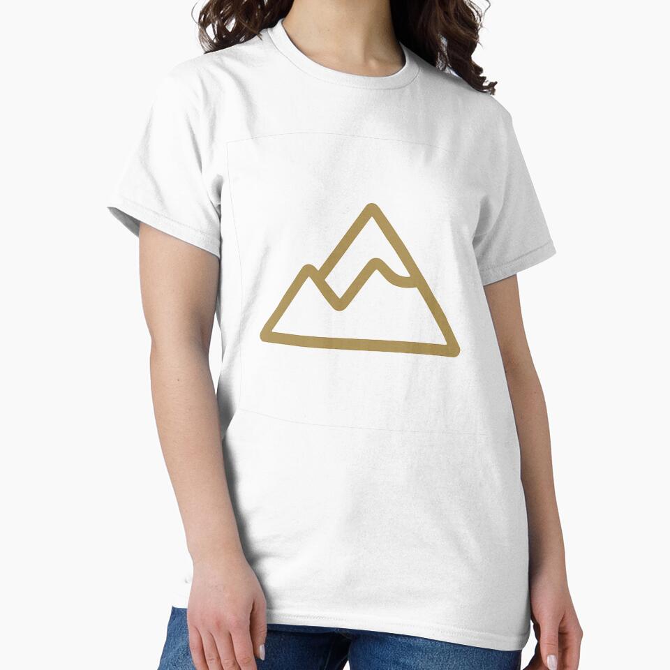 Minimal Gold Mountain – Adventure Hiking Line Art by PunchDrop