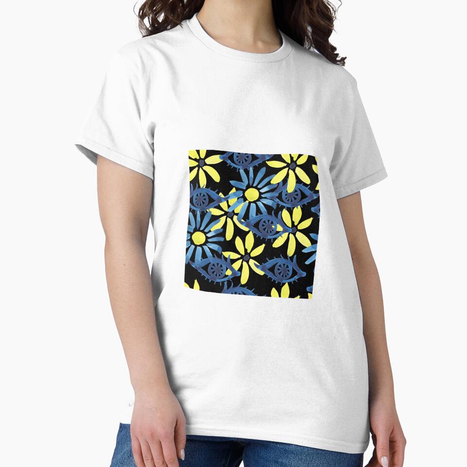 decorative watercolor yellow flowers on a black background by sonaadalian