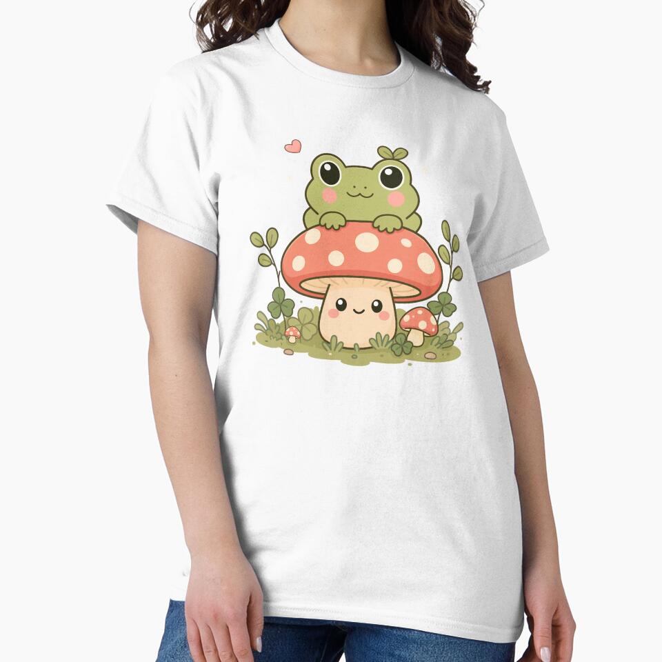 Cute Frog Sitting on Mushroom – Kawaii Cottagecore Frog by Lilypad Shop