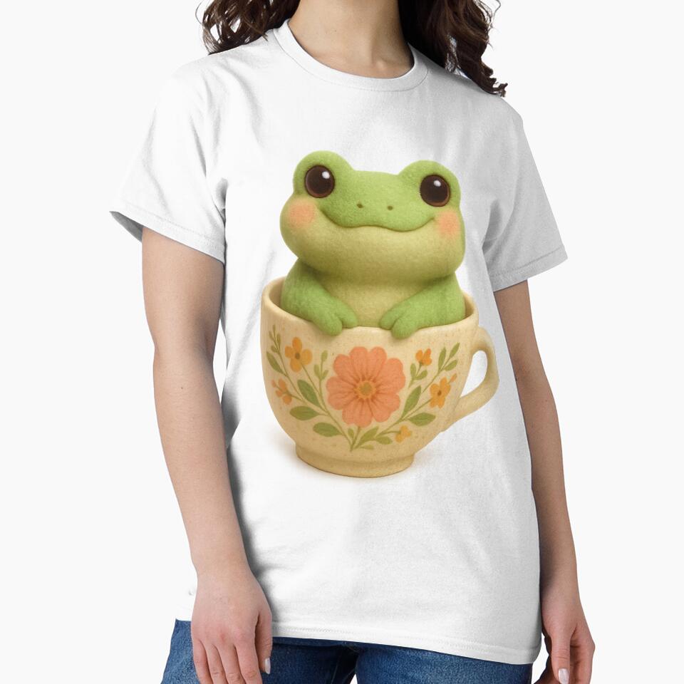 Cute Frog in Floral Teacup - Cute Cottagecore 3D Art by Moons Studio