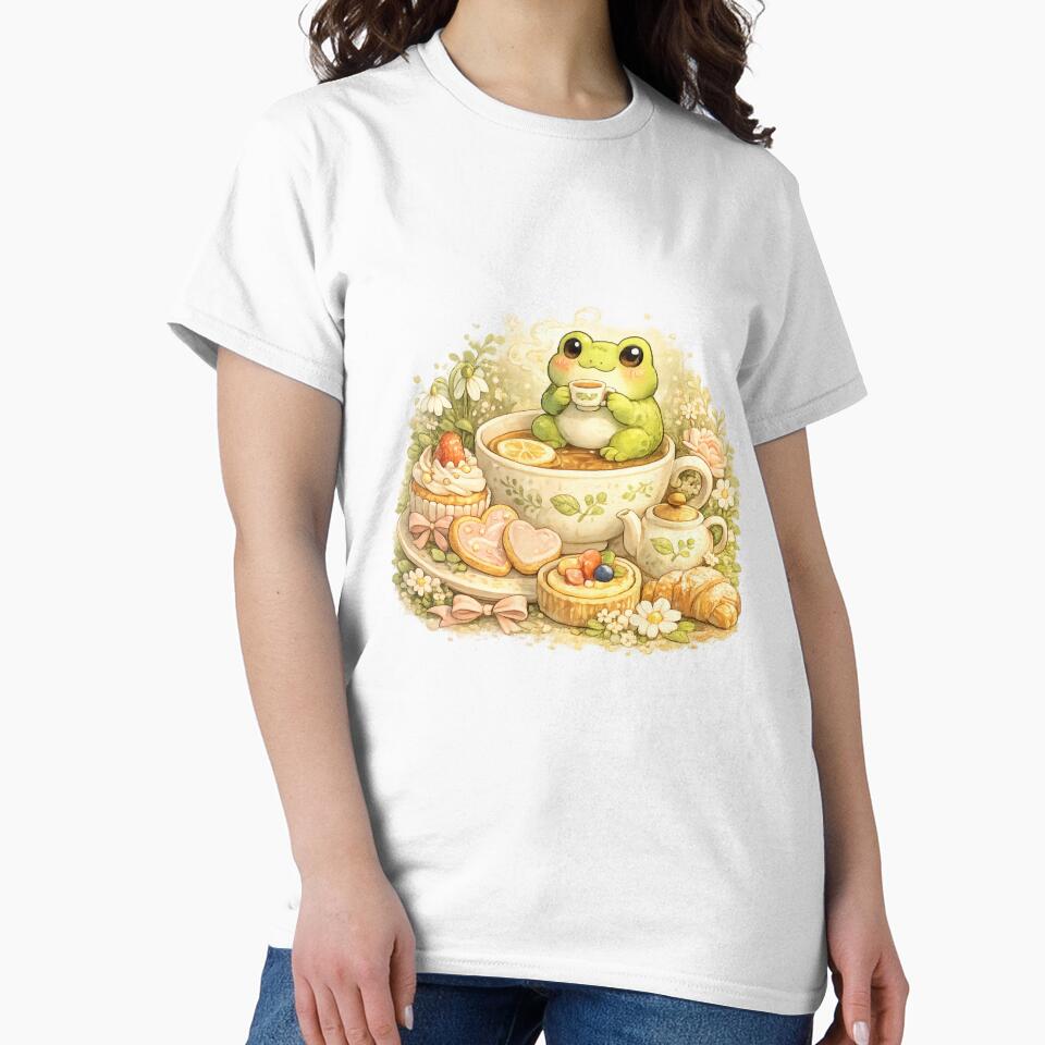 Tea Time Frog – Cute Chubby Frog in Giant Teacup Cottagecore Kawaii Illustration by MrDev