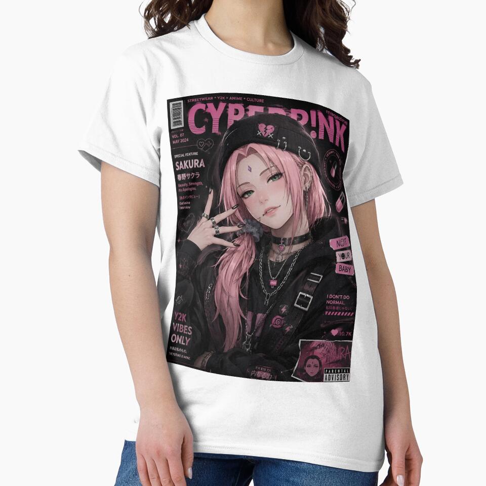 Sakura | Pink Cyber Streetwear Girl | Y2K Anime Aesthetic Magazine Cover Art by Dyan4