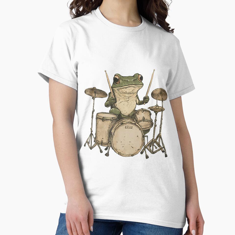 Cute Cottagecore Aesthetic Frog Playing Drums by LunaDangelo
