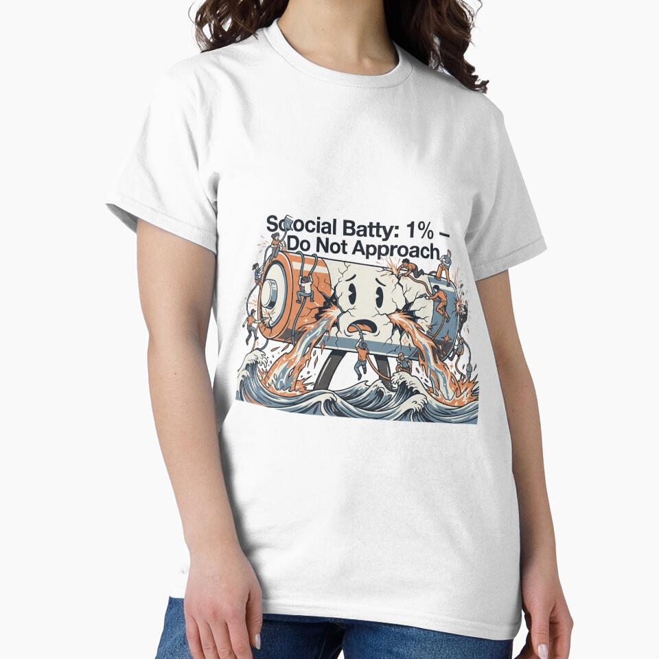Social Battery 1% Introvert Shirt – Do Not Approach Tee, Social Anxiety Humor, Anti Social Design by Quiet Mode Studio