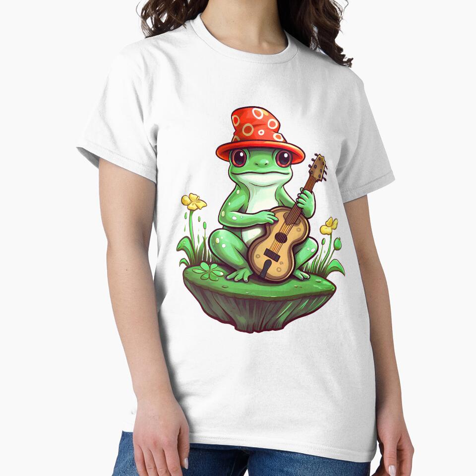 Cottagecore Aesthetic Frog Playing Guitar Banjo Graphic by sanadkarmakar