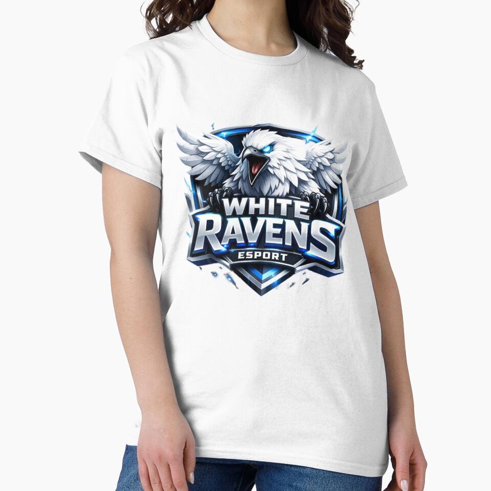 White Ravens Esport — Premium Gaming Team Logo | Fierce Raven Shield Badge Design | Esports Mascot Graphic for Streamers & Gamers by SketchSyndicate