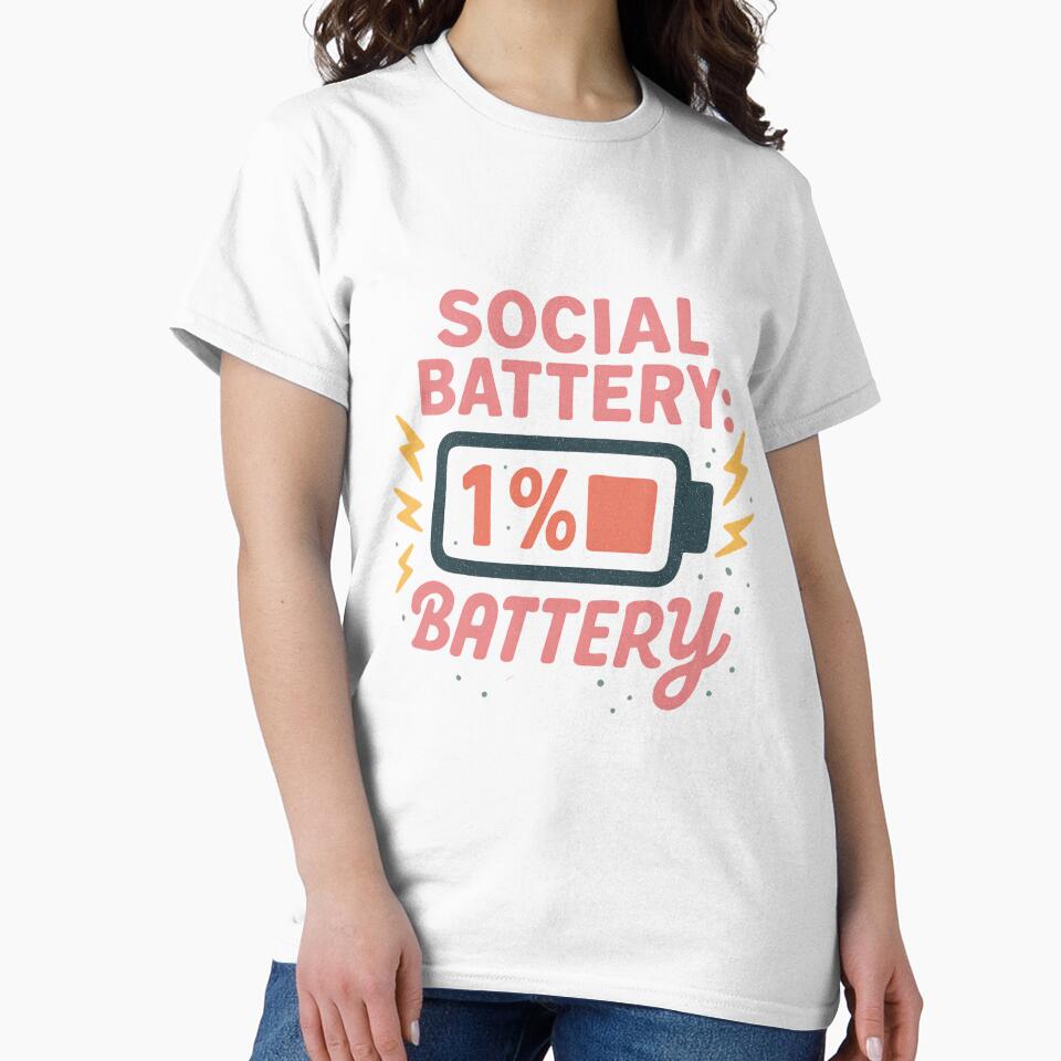 Social Battery: 1 % – Low-Power Introvert Alert by Merchbes