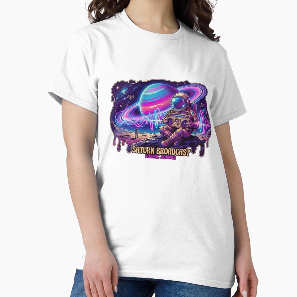 Saturn Broadcast: 70s Retro Sci-Fi Astronaut Neon Boombox by Stardust Motel