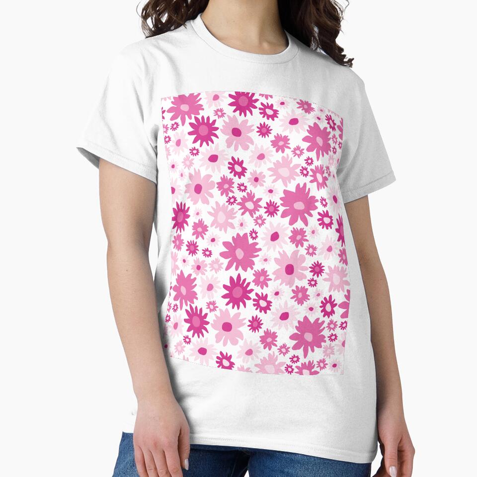 RETRO GROOVY AND FUN FLOWERS WHITE AND PINK by blomastudios