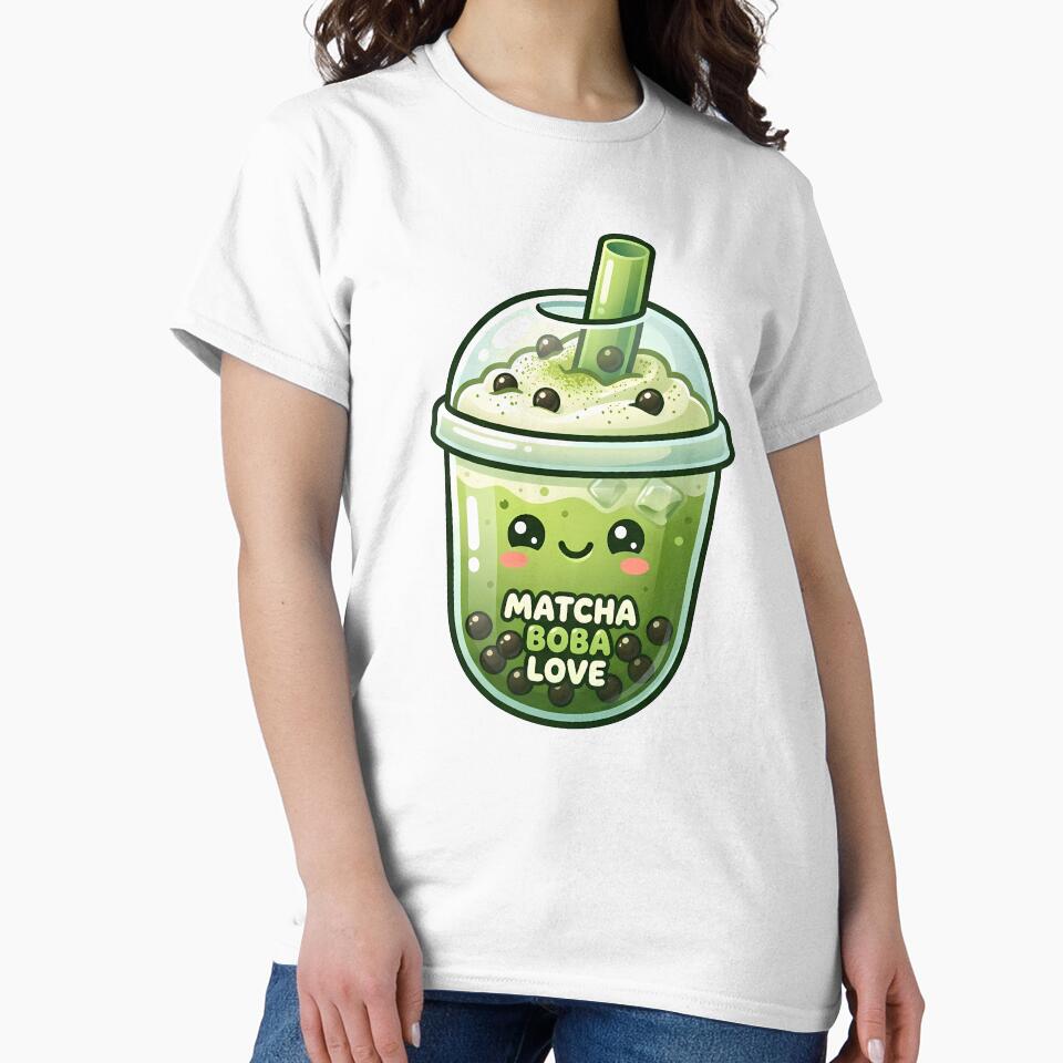 Cute Matcha Boba Tea – Kawaii Green Tea Bubble Tea Illustration by BobaBunny76