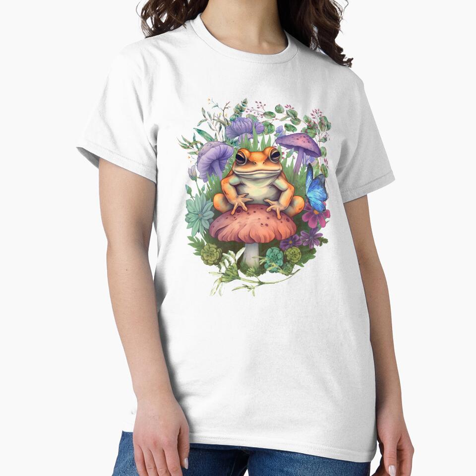 Cottagecore Frog On Mushroom Cute Colorful Design by EarthArtDesigns