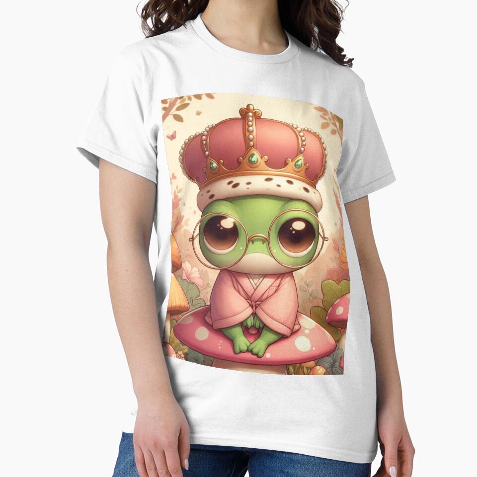 Royal Frog on a Mushroom, Cute Cottagecore Frog Prince Art by Trueways