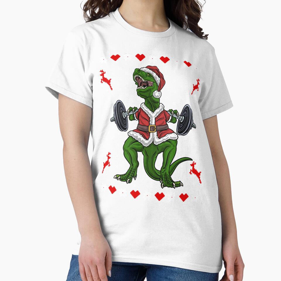 Cute T-Rex in the Gym - Funny Weight Lifting Christmas Dino by madtoyman