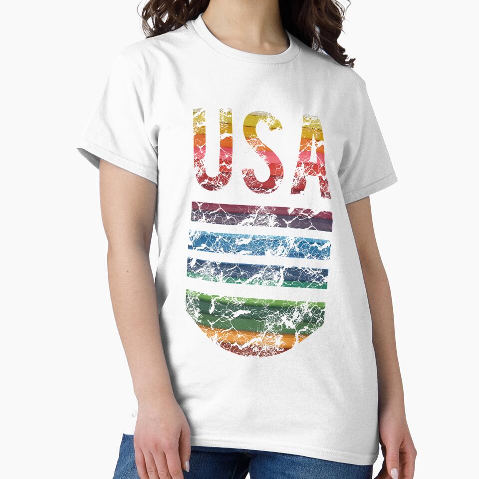 USA Emblem T-Shirt | Rainbow Color Design Tee by AllStarMerch