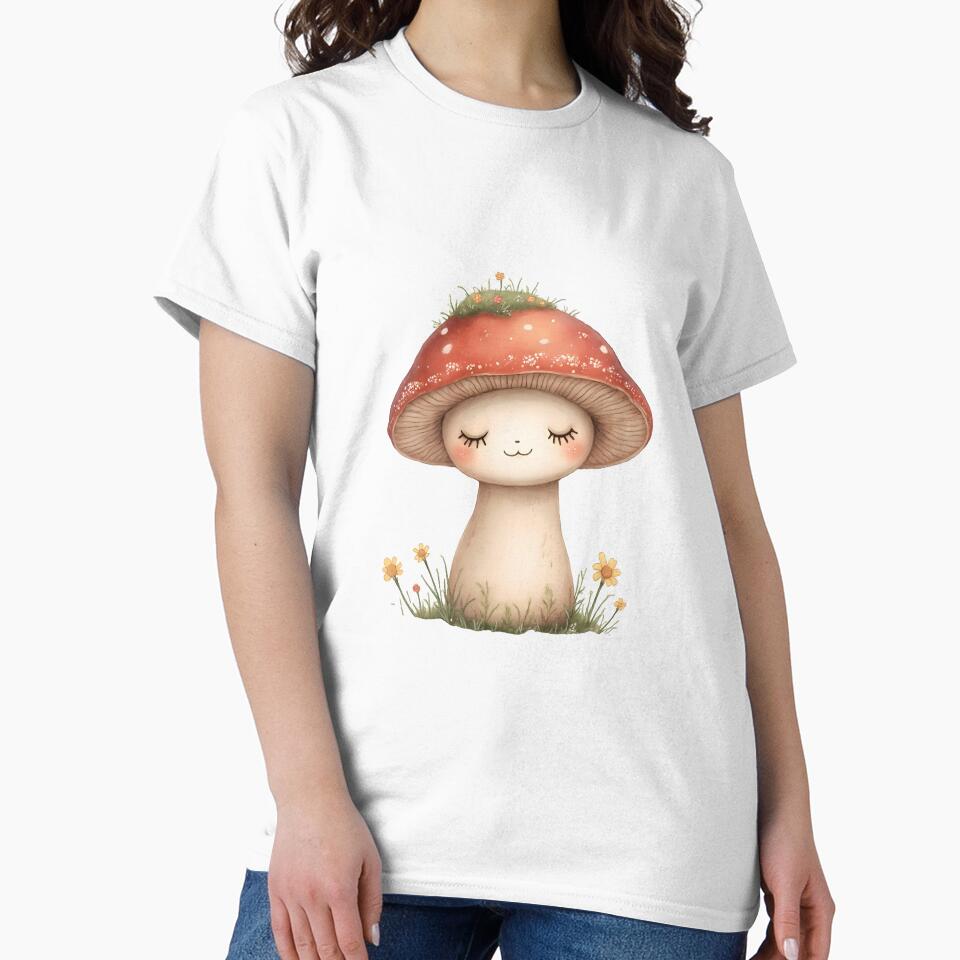 Kawaii Mushroom with Flowers – Cute Red Cap Woodland Art by QuickPick Store
