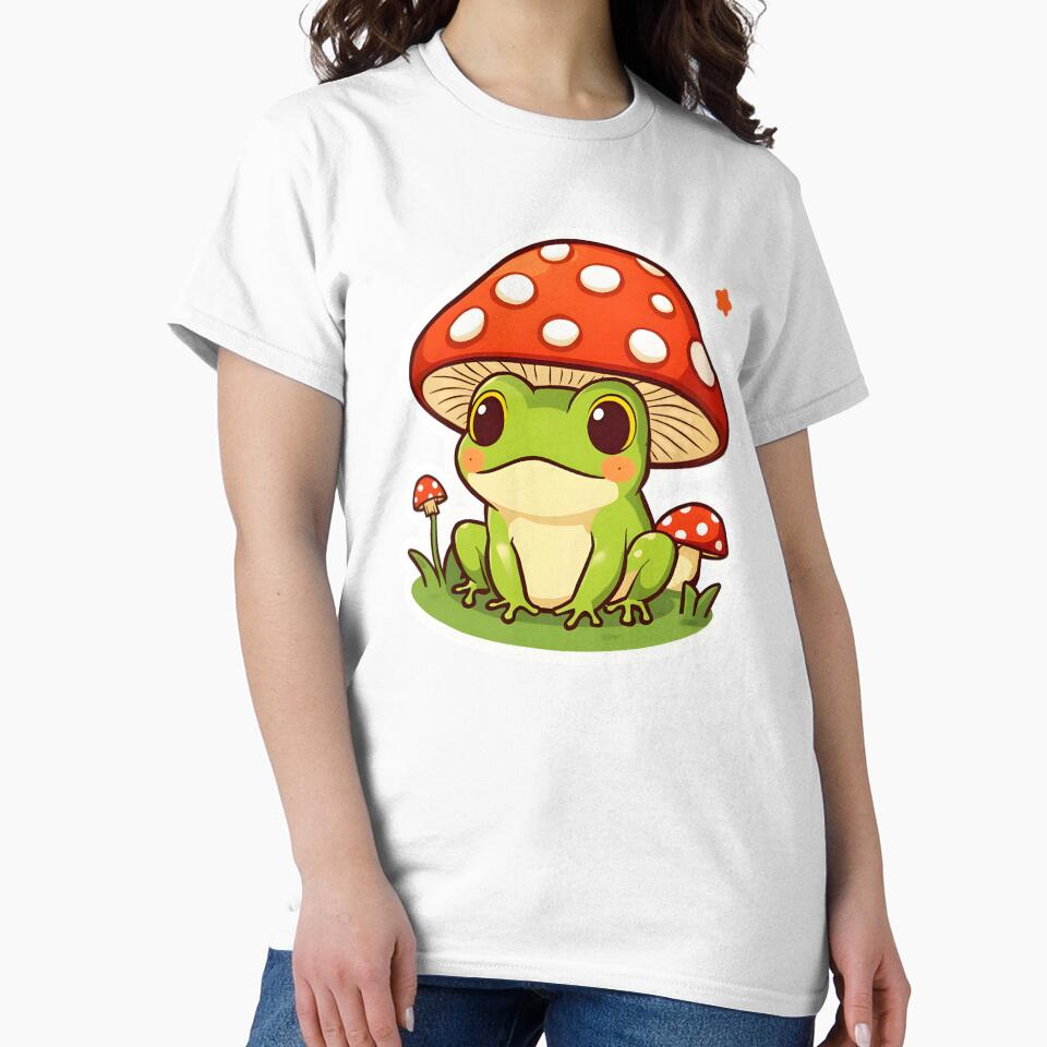 Kawaii Cottagecore Frog with Red Mushroom Hat by OsasChild