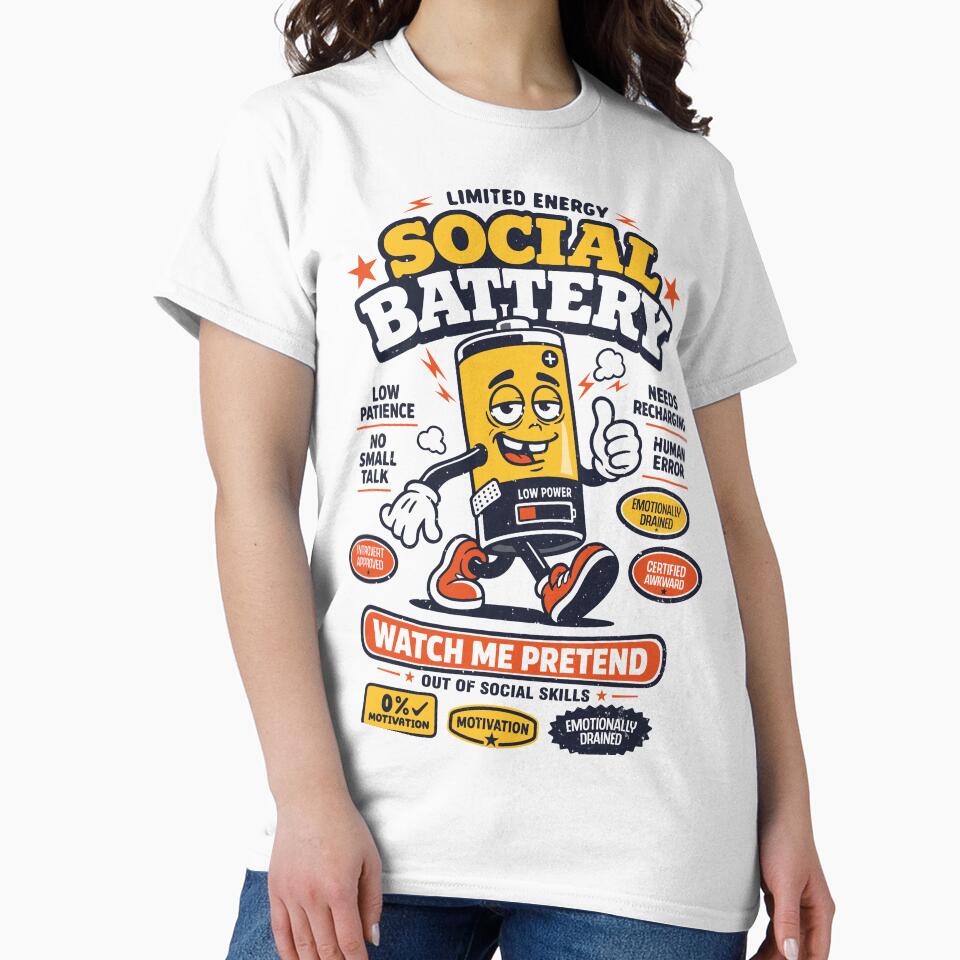 Social Battery Funny Introvert Retro Mascot by CamaleonDesigns