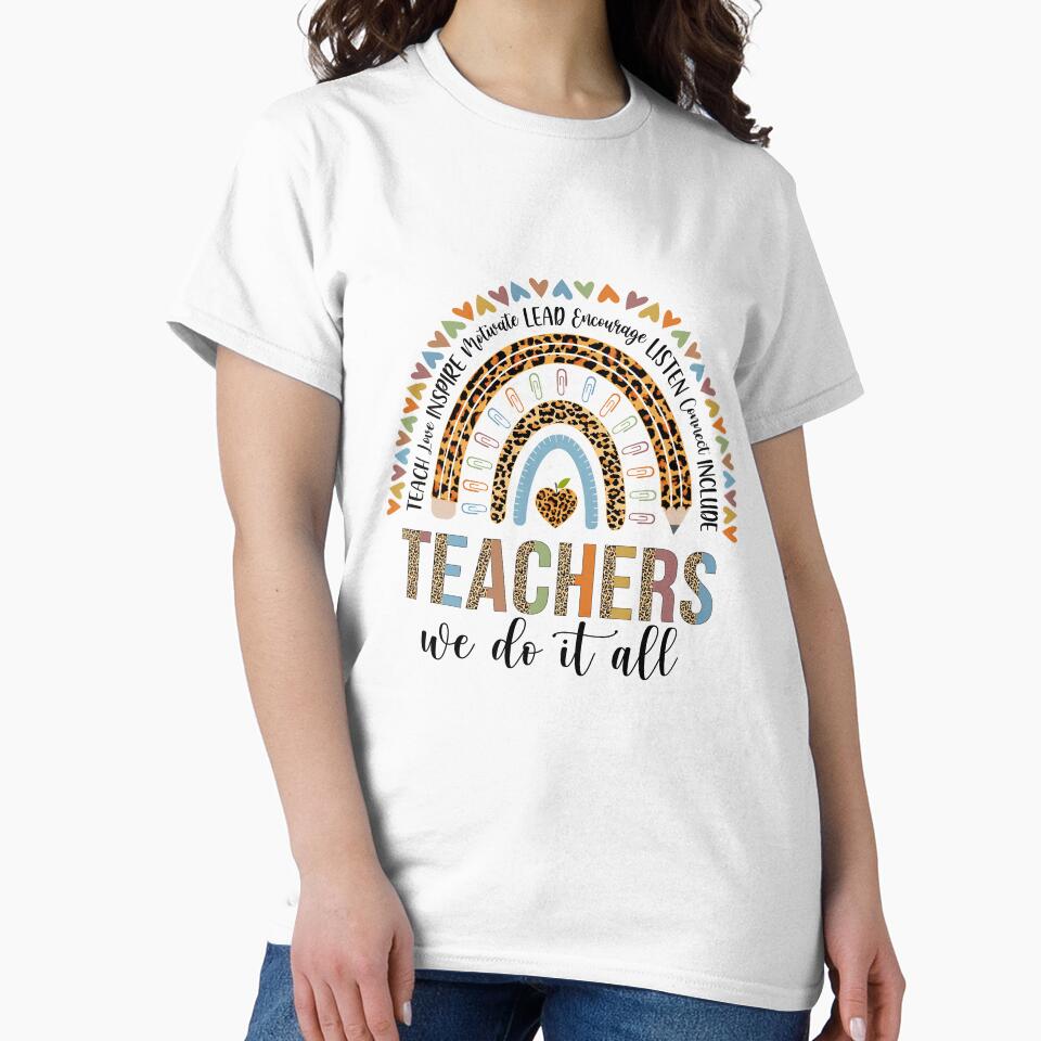 Teachers We Do It All Cute Teacher Rainbow Leopard Print by KAYLAELSIE