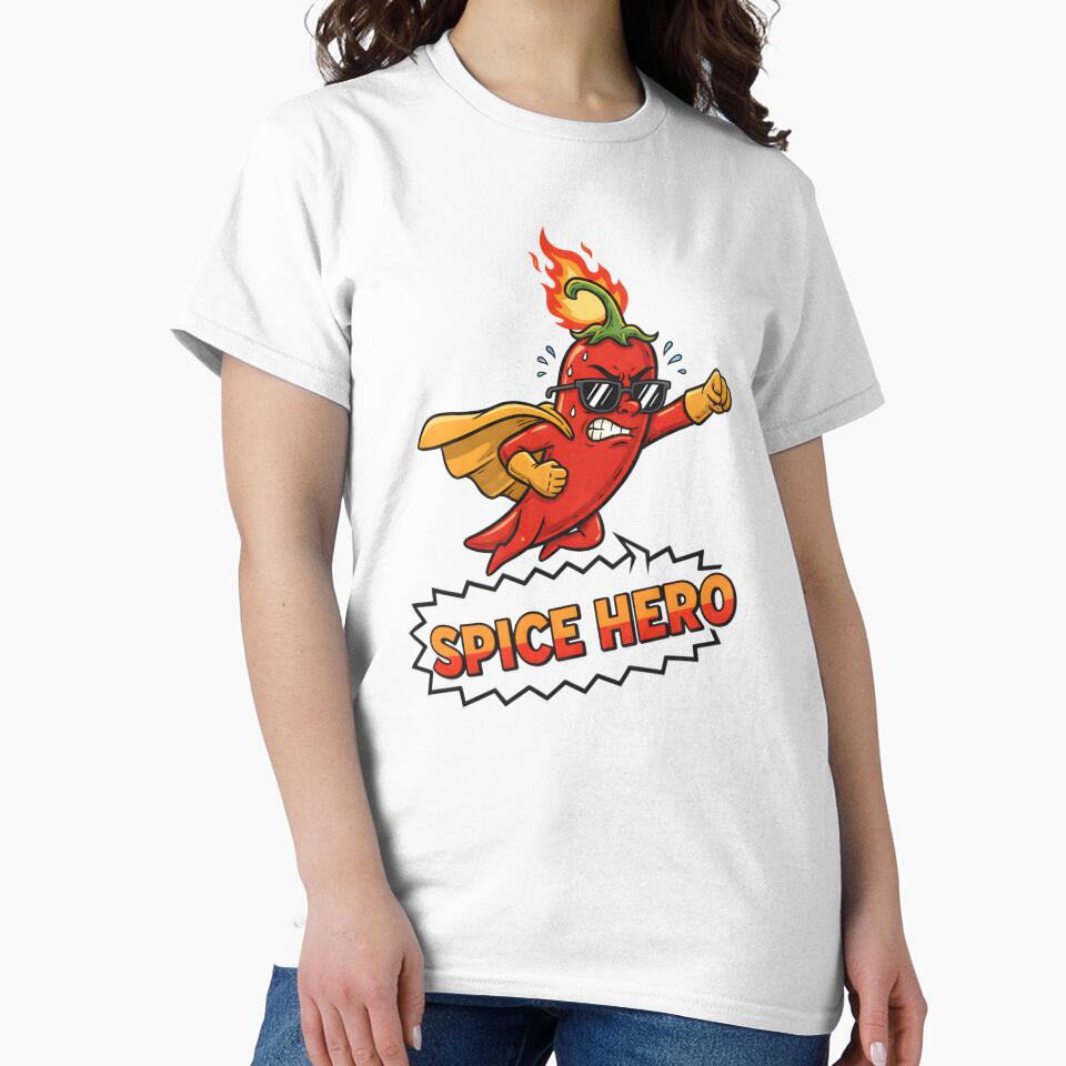 Spice Hero T-Shirt – Funny Chili Pepper Superhero Design for Hot Sauce Lovers, Foodies, and Spice Enthusiasts by justyna-s28