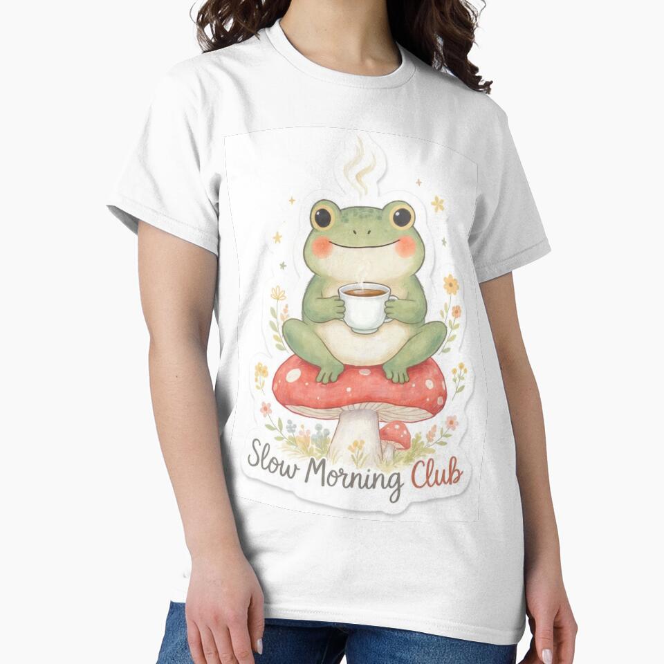 Cute Frog Tea Sticker – Slow Morning Club Cottagecore Frog Aesthetic Sticker by Utsav kadia