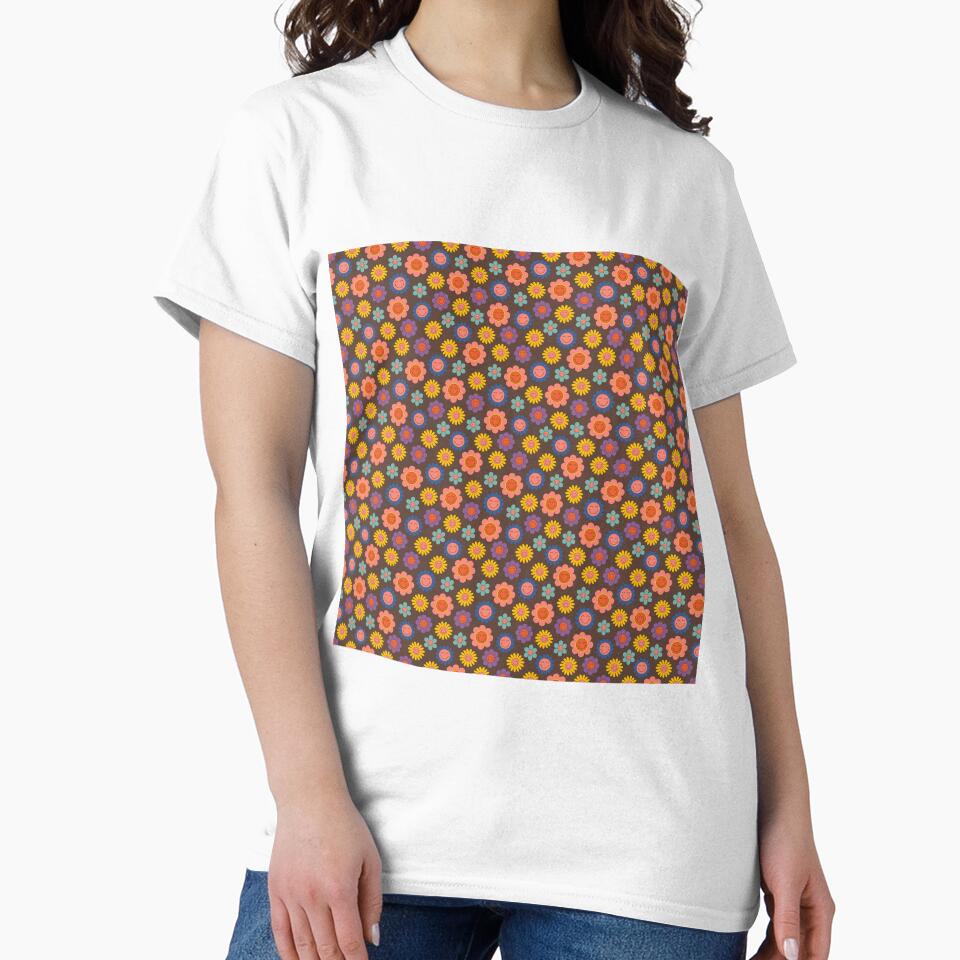 Retro floral groovy pattern in orange and brown by ReneMagritteArt
