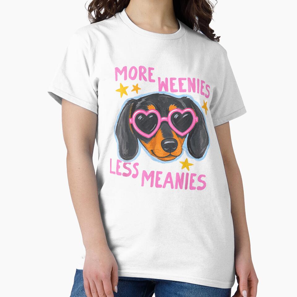 More Weenies Less Meanies Funny Dachshund Dog Lover Heart Sunglasses Retro Pink by River Silva