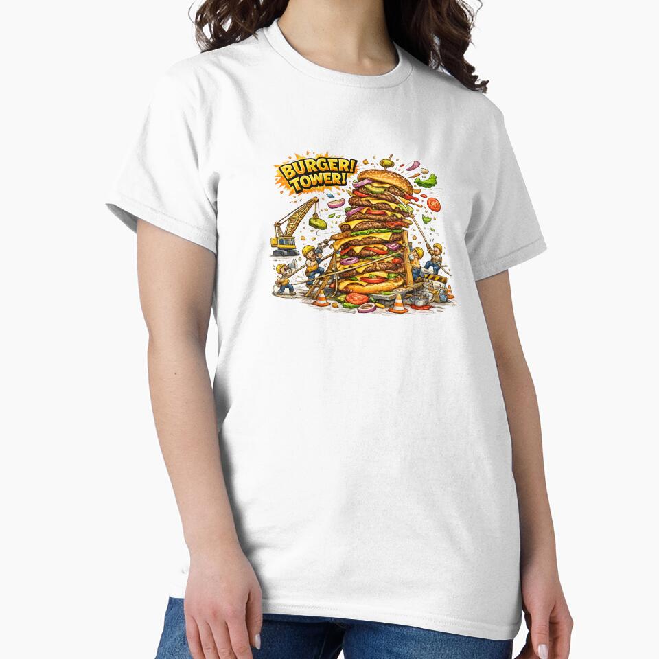 Burger Tower Giant Cheeseburger Construction Funny Graphic by irfanshikh