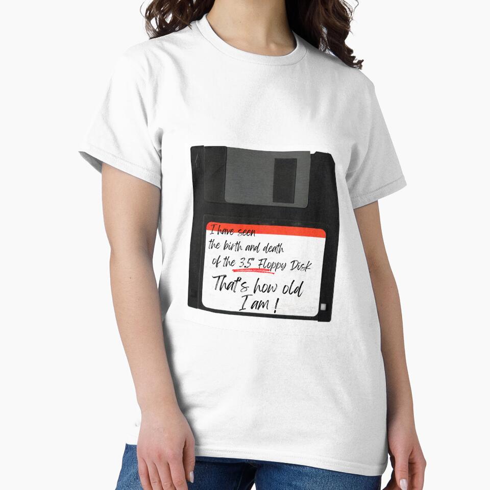 Retro Tech Enthusiast T-Shirt - Birth and Death of the 3.5" Floppy Disk by Reichcorp