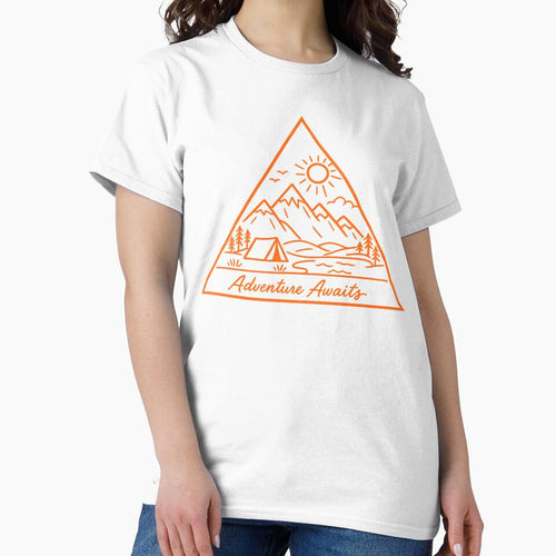 Adventure Awaits | Minimalist orange outline print by Masha_D