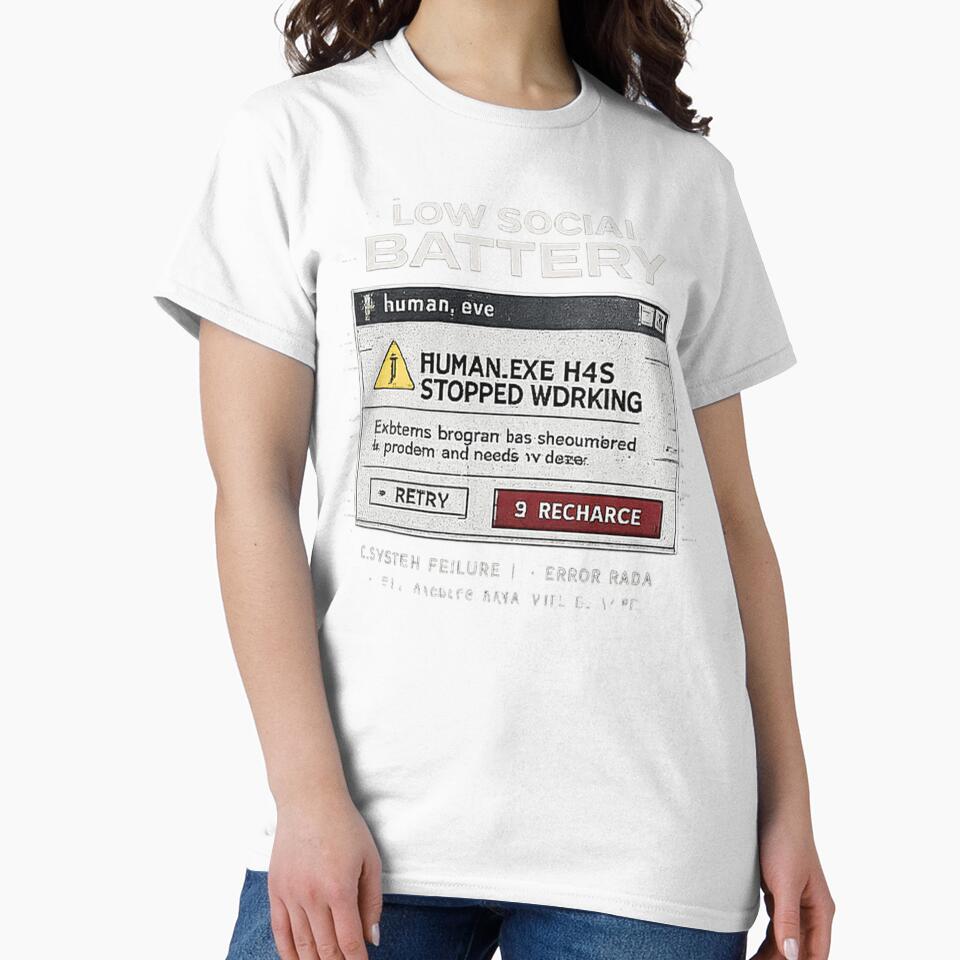 Low Social Battery Introvert T-Shirt – Digital Error Aesthetic Tee by SoftErrorStudio