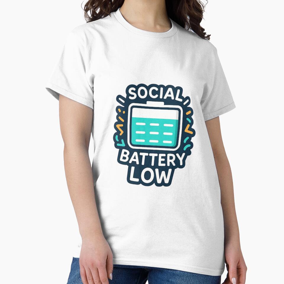 Social Battery Low Funny Introvert T-Shirt by echoink-studio
