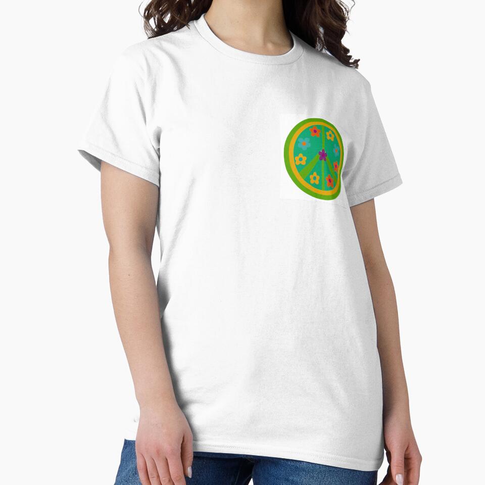 retro green groovy peace sign and flowers by radgoodies